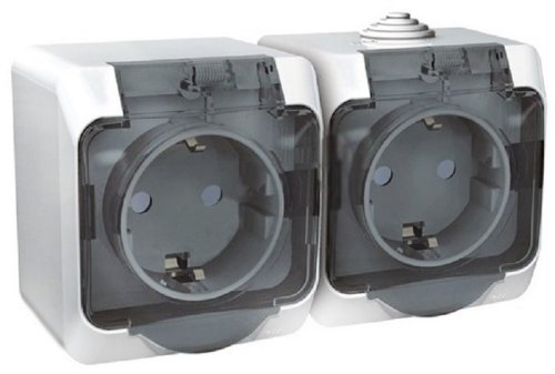 Розетка с заземлением накладная Systeme Electric Этюд 2-м. шторки IP44 белый картинка